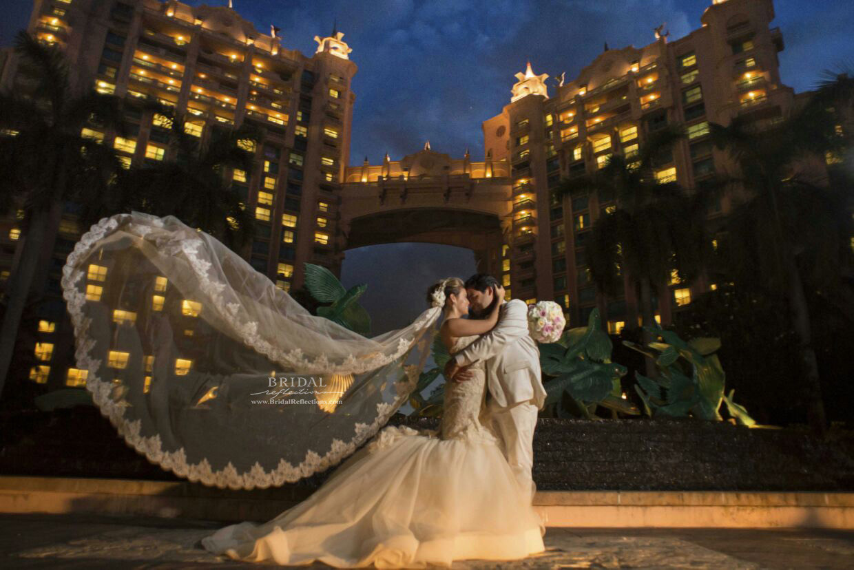 Bride and Groom Outside Atlantis