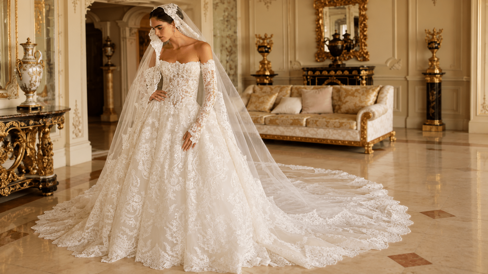 couture wedding dresses Pearl Embellished Bridal Gown with Train Luxury Dress VALDRIN SAHITI perfectly complemented by a strapless dcollet Wedding dress Ariana